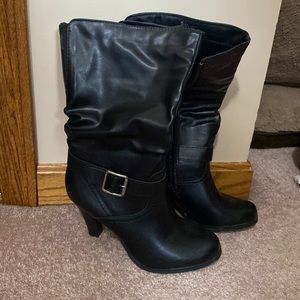 Black calf high boots